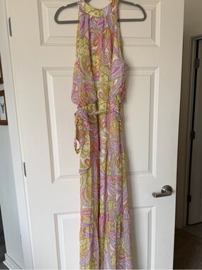 Paisley Maxi Dress in Pink, Yellow & Green